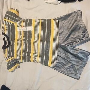 Vibrant Striped Kids Tee - Yellow, Gray, and Black